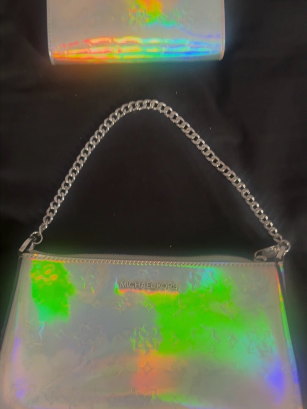 Michael Kors Iridescent Holographic Silver Chain Shoulder Bag & Wallet Set - Picture 6 of 7